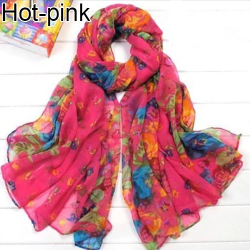Hot pink Модный женский мягкий длинный шарф с цветочным принтом, шаль, рождественский подарок - Цвет: Hot pink