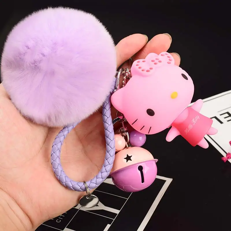 Милый мультфильм рисунок «Hello Kitty» меха кролика мяч помпон Pom подвески-Помпоны ремешок для женщин из металла брелки-цепочки автомобиля сумку очарование D151 - Цвет: 18