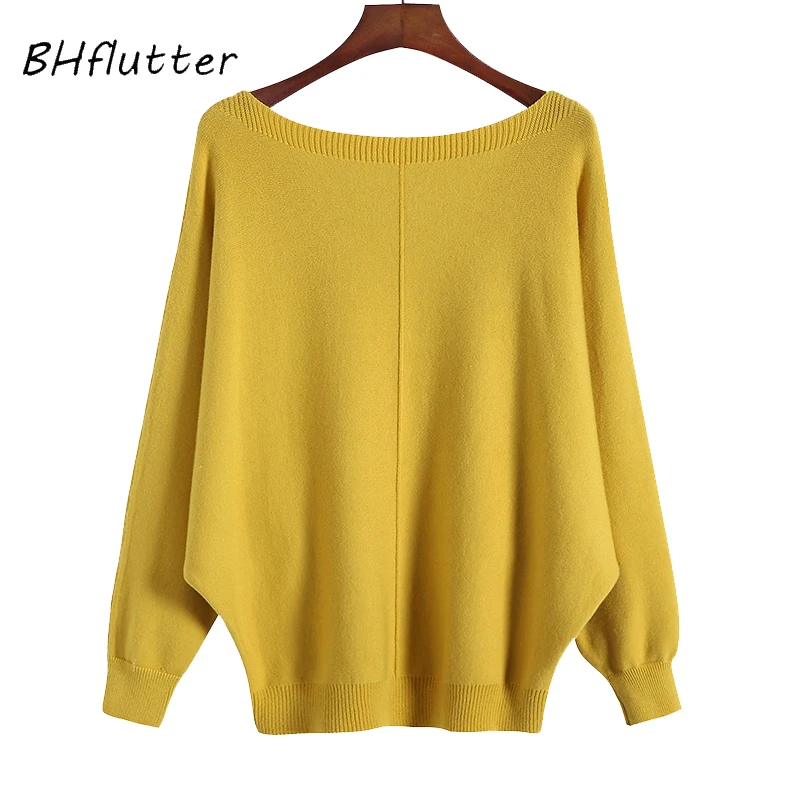 BHflutter 2018 Winter Sweaters Pullovers Women Batwing Cashmere Sweater Slash neck Female Casual Knitted Jumper Top Sueter mujer | Женская