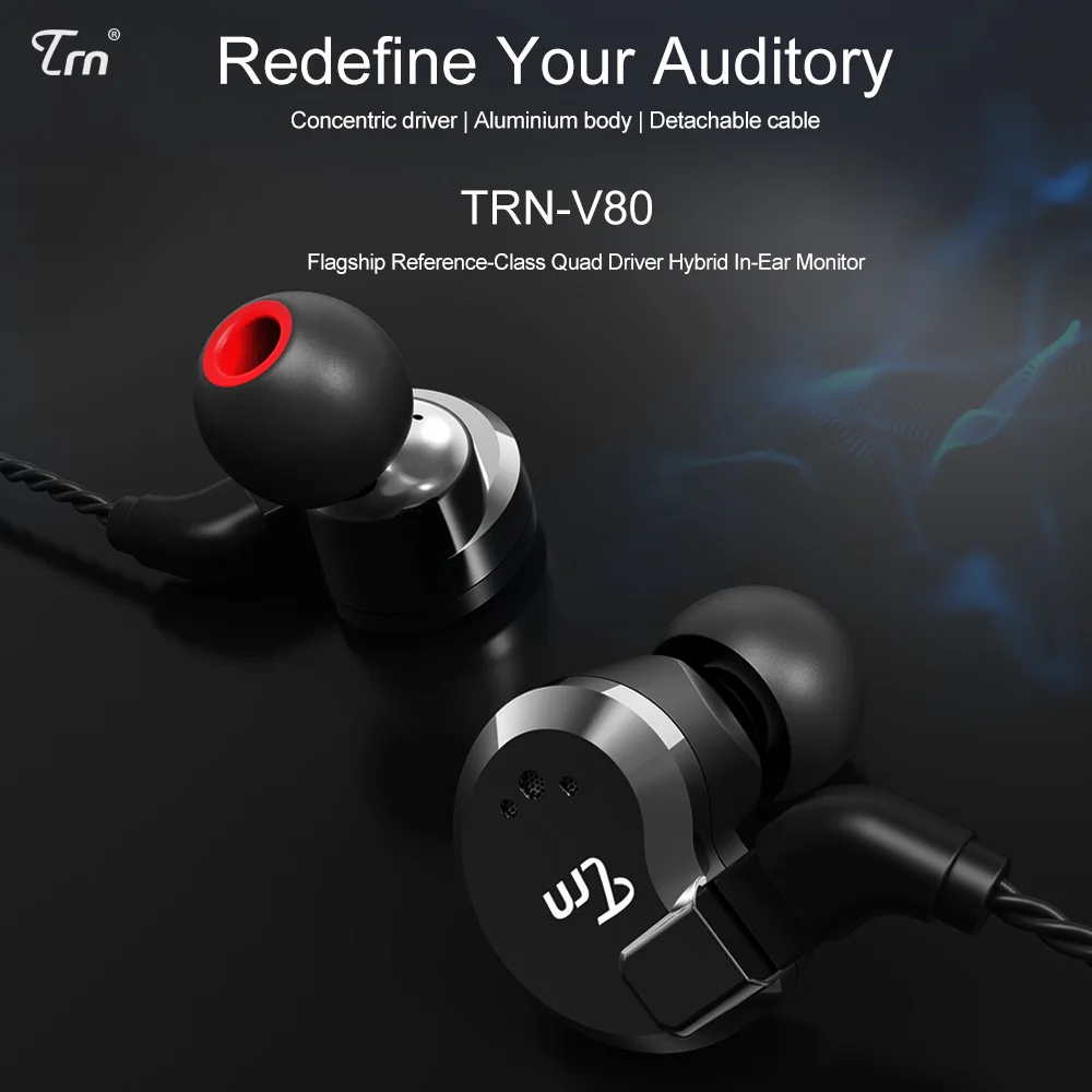 TRN V80 2DD + 2BA гибридные наушники спортивные с шумоподавлением стерео бас гарнитура 2