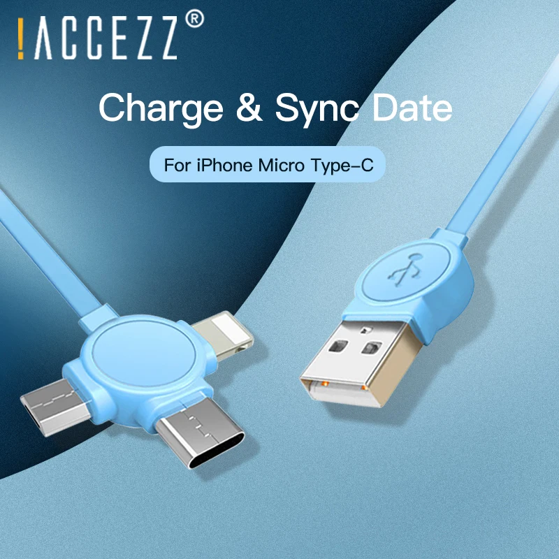 ! ACCEZZ 3 в 1 USB кабель зарядного устройства для iPhone X 8 7 6 5 Micro Type C универсальный все