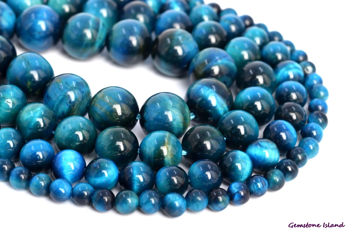 

GemIsl& Wholesale Natural Stone Blue Green Tiger Eye Loose Beads Round Shape 4/6/8/9-10mm