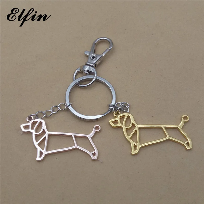 Elfin модный стиль оригами брелок dachshund золотой цвет серебряный цвет животное ювелирное изделие с животным мода собака брелок кольца для мужчин и женщин - Цвет: rose gold gold