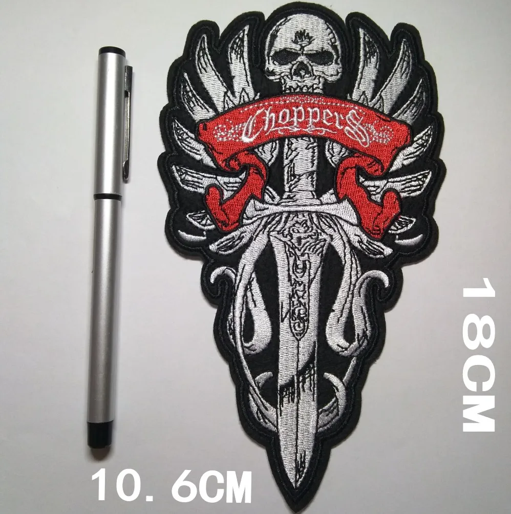 Скелет меч значок Вышивка Байкер железо на патчи для куртки одежда Bordados военный