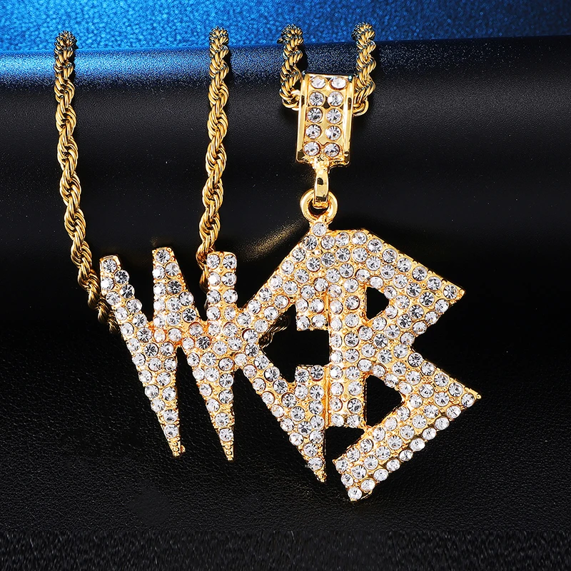 Хип-хоп буквы слова Bling Полный Rhinestoned Iced Out Веревка Цепи подвески и ожерелья для мужчин ювелирные изделия золотой цвет