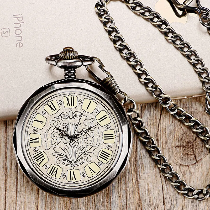 

Classic Elegant Vintage Pendant Clock Men Women Open Face Mechanical Hand Winding Pocket Watch Exquisite Vintage Fob Chain Hour