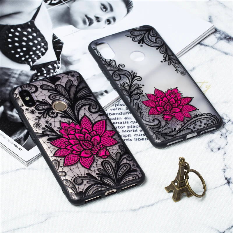 For Xiaomi Redmi S2 Case S 2 Lace Floral Phone Cases Black Rose Relief Matte Hard PC Back Cover for HATOLY |