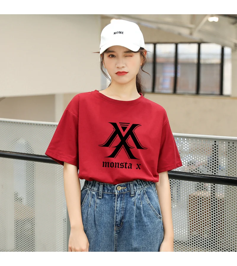 MONSTA X Kpop футболка для женщин в Корейском стиле Ulzzang короткий рукав хлопок топы футболки Летняя мода Повседневная Уличная Harajuku tumblr футболка