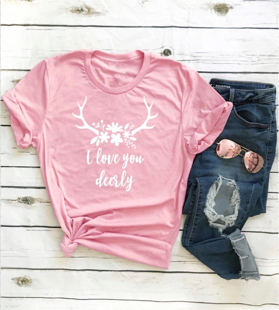 

I Love You Deerly Heather Peach T-shirt camiseta rosa feminina funny dear graphic slogan lovely kind peace tee vintage shirt top