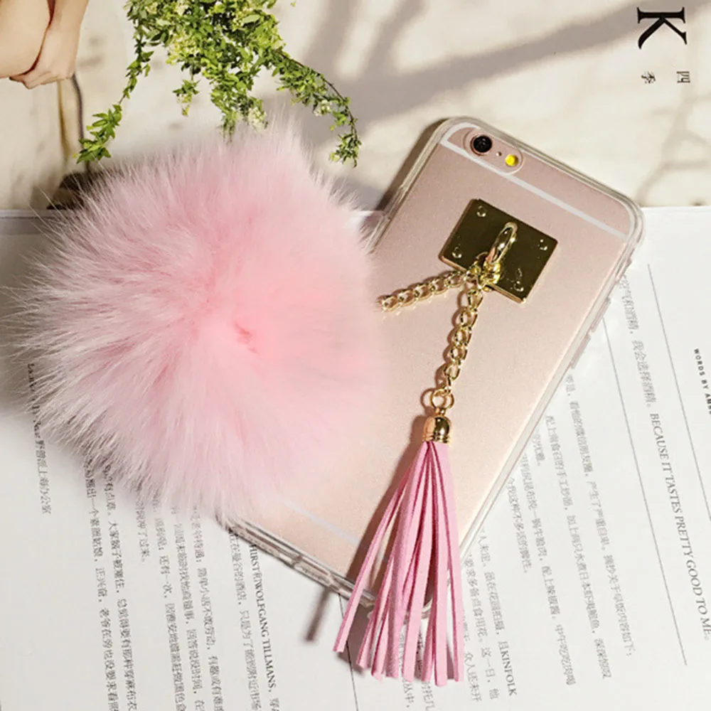 Hairball Mobile Shell for iPhone 7 Soft Transparent TPU 1 Pc/lot Cortex Tassel Metal Buckle Pasted Cell Phone Case |
