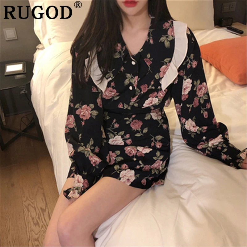 Женская кружевная блузка RUGOD из двух предметов с цветочным принтом и эластичной