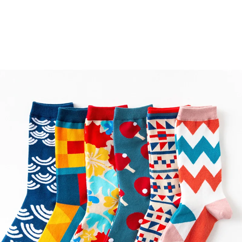 Мужские хлопковые повседневные носки с принтом в стиле Харадзюку Новинка теплые