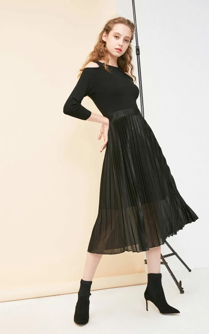 Vero Moda Новое Женское трикотажное Плиссированное длинное платье с открытыми плечами | 31837C517