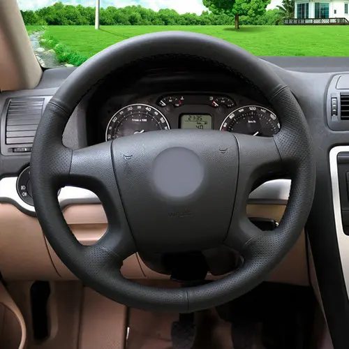Black line AOSRRUN автомобильные аксессуары из натуральной кожи, автомобильные рулевые колеса, чехол для старых Skoda Octavia 2005-2009 Fabia 2005-2010 - Название цвета: Black line