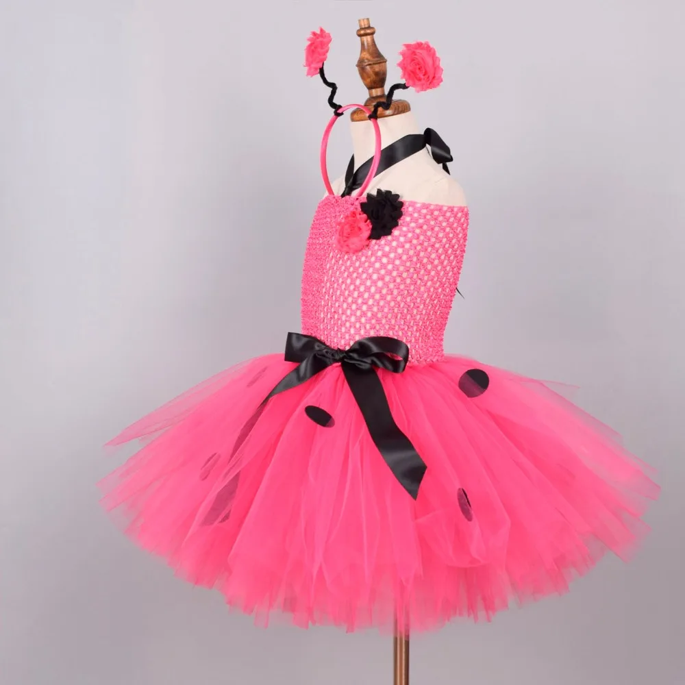 Hot Pink Ladybug Tutu Dress for Girls Baby Birthday Party Flower Dresses with Headband Outfit Kids Halloween Costume | Детская одежда и