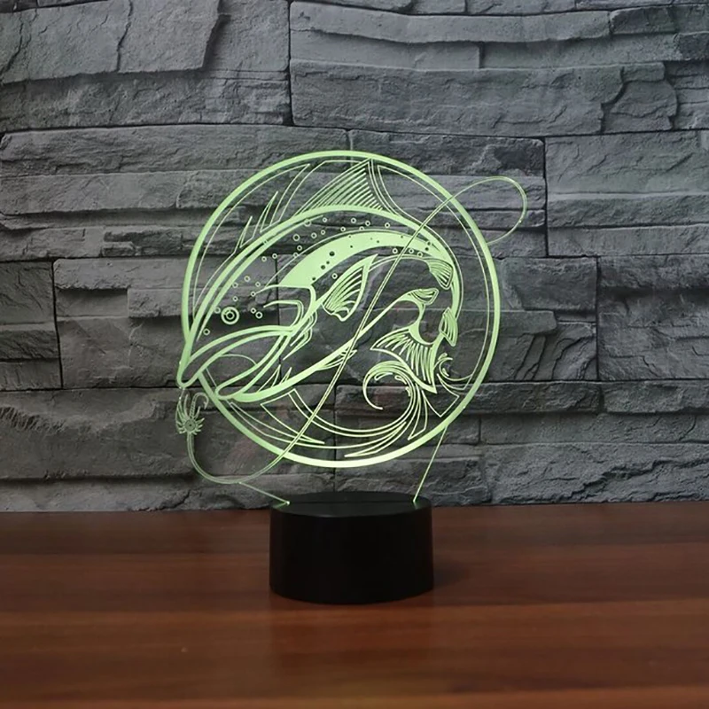 Рыболовная 3D лампа USB lED ночник дистанционный сенсорный переключатель 7 цветов