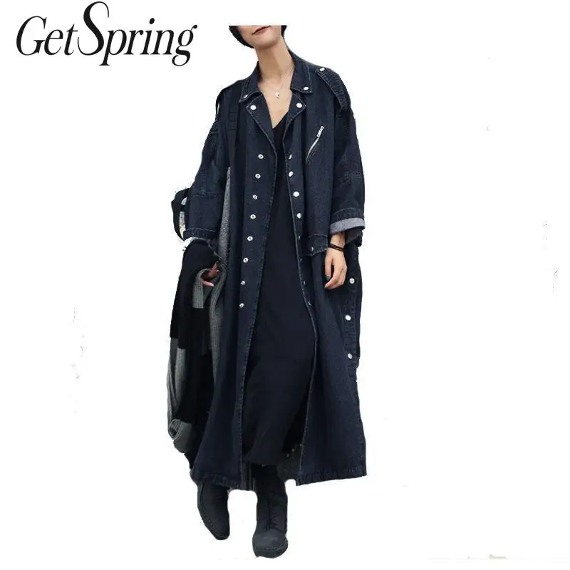 Женский тренчкот GETSPRING свободного кроя из джинсовой ткани удлиненный плащ фасон