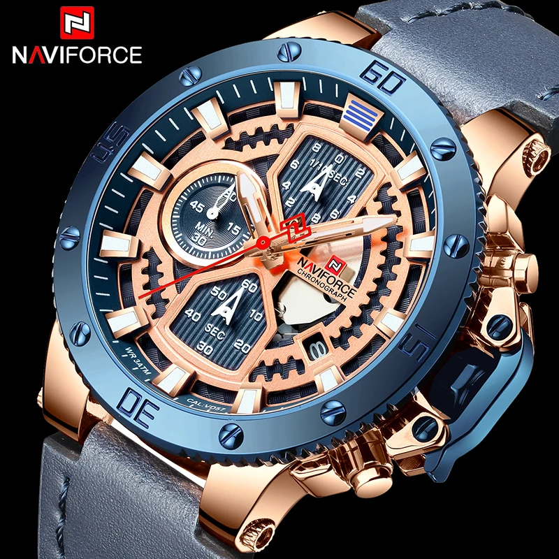 NAVIFORCE New Luxury Chronograph Watches Military Quartz Watch For Men Leather Waterproof Wristwatches Male Relogio Masculino