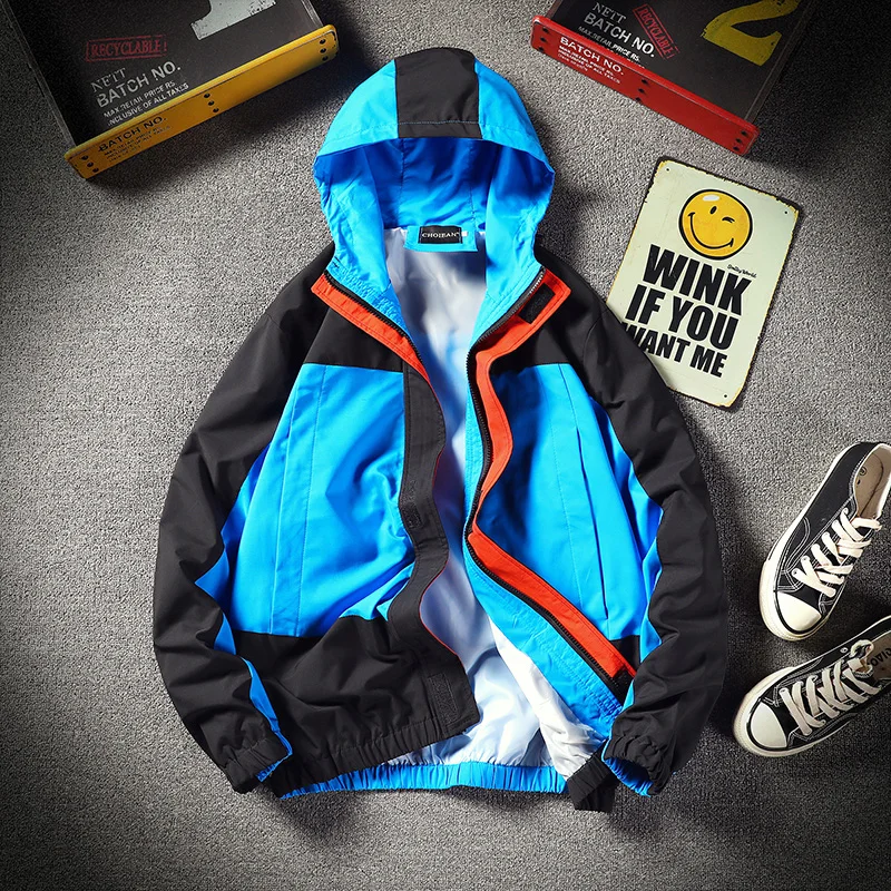 Ветровка мужская с капюшоном винтажная куртка в стиле пэчворк уличная одежда хип