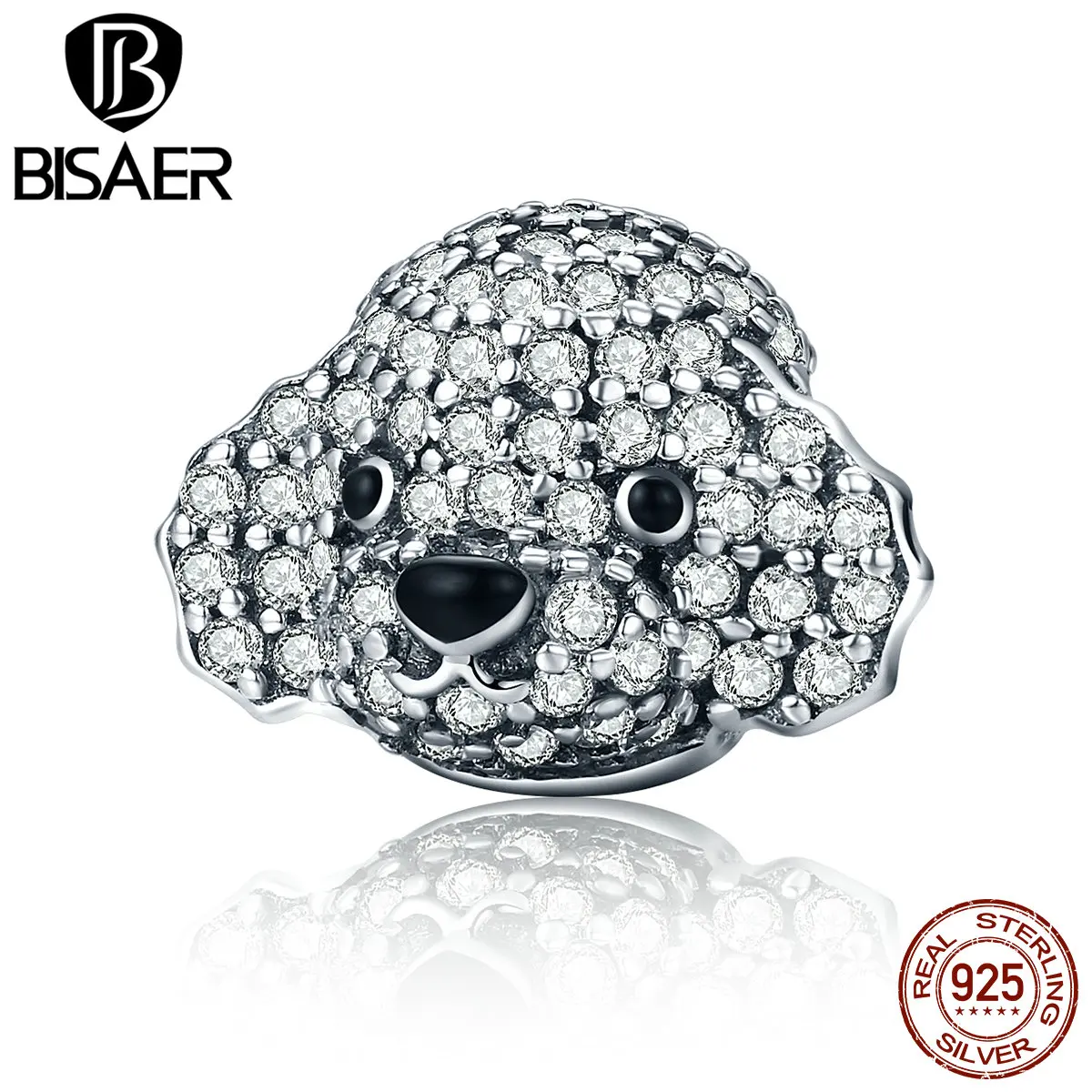 BISAER, 925 пробы, серебряный, милый, плюшевый, собака, пудель, животное, бусины, Подвески, подходят к оригиналу, BISAER, браслеты, сделай сам, аксессуары ECC152
