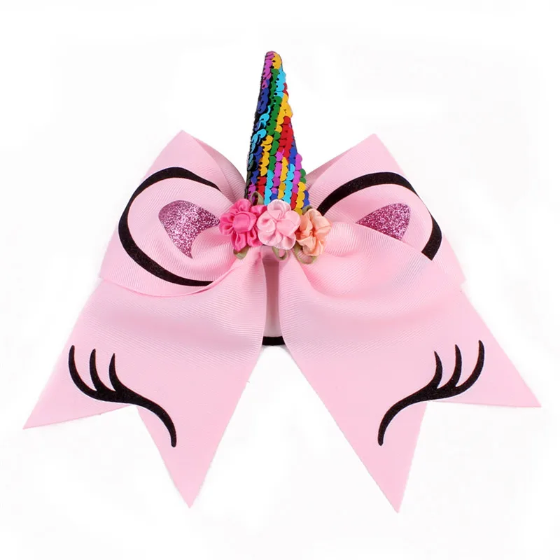 Hot Sale Ribbon Bow Unicorn Print Colorful Kids Party Fashion Hairbows Ring |