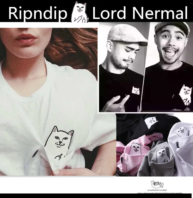 RIPNDIP Майка Мужчины Воме 1:1 Высокое Качество Мультфильм Cat Футболки Хип Хоп Рип n Dip