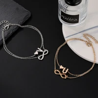 52 kinds 26 words 8 shaped little heart charms double chains golden anklets for women