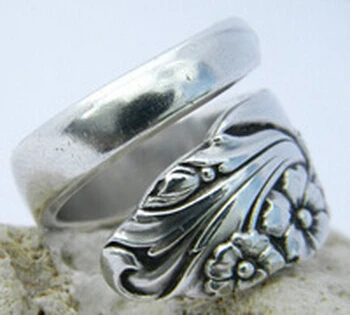 Ручной работы Винтаж ложка кольца старинное серебро кольцо jewelry Карен олова