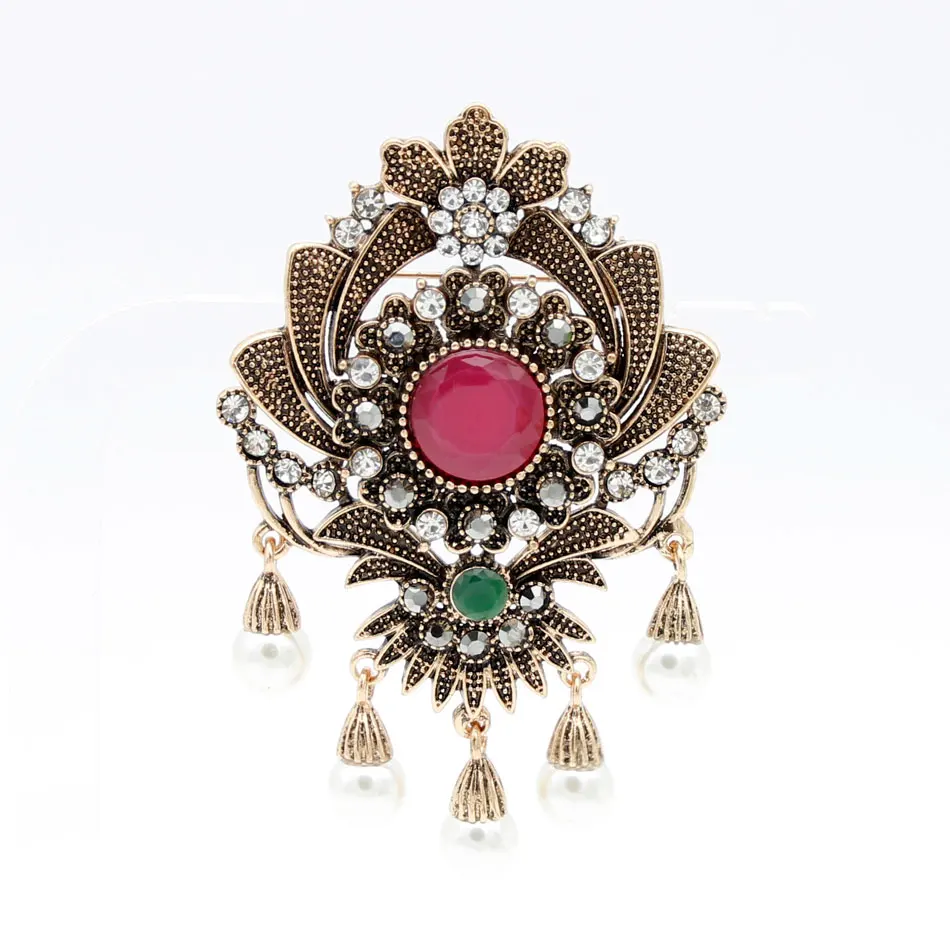 Винтажная брошь в виде индийского цветка с бусинами булавки античное золото
