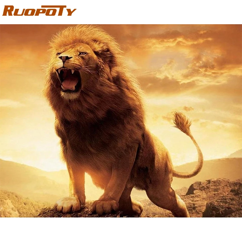 

RUOPOTY Frame Lion Animals DIY Painting By Numbers Kits Coloring By Numbers Acrylic Paint On Canvas For Home Decor Artwork 60x75