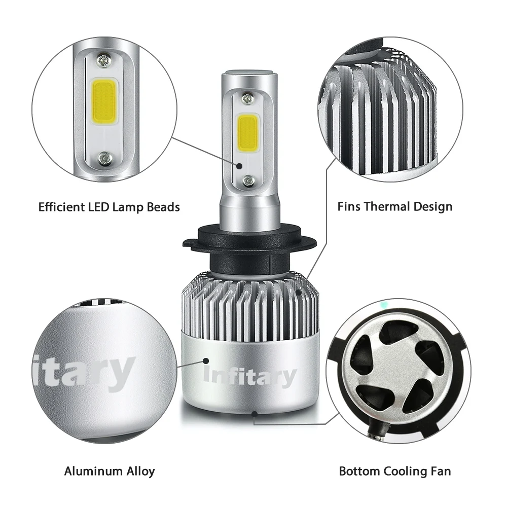 2 предмета 12 V 24 Автомобильные фары H4 светодиодный H7 H1 H3 H11 H13 H27 HB3 HB4 9004 9005 9006 9007 72 Вт