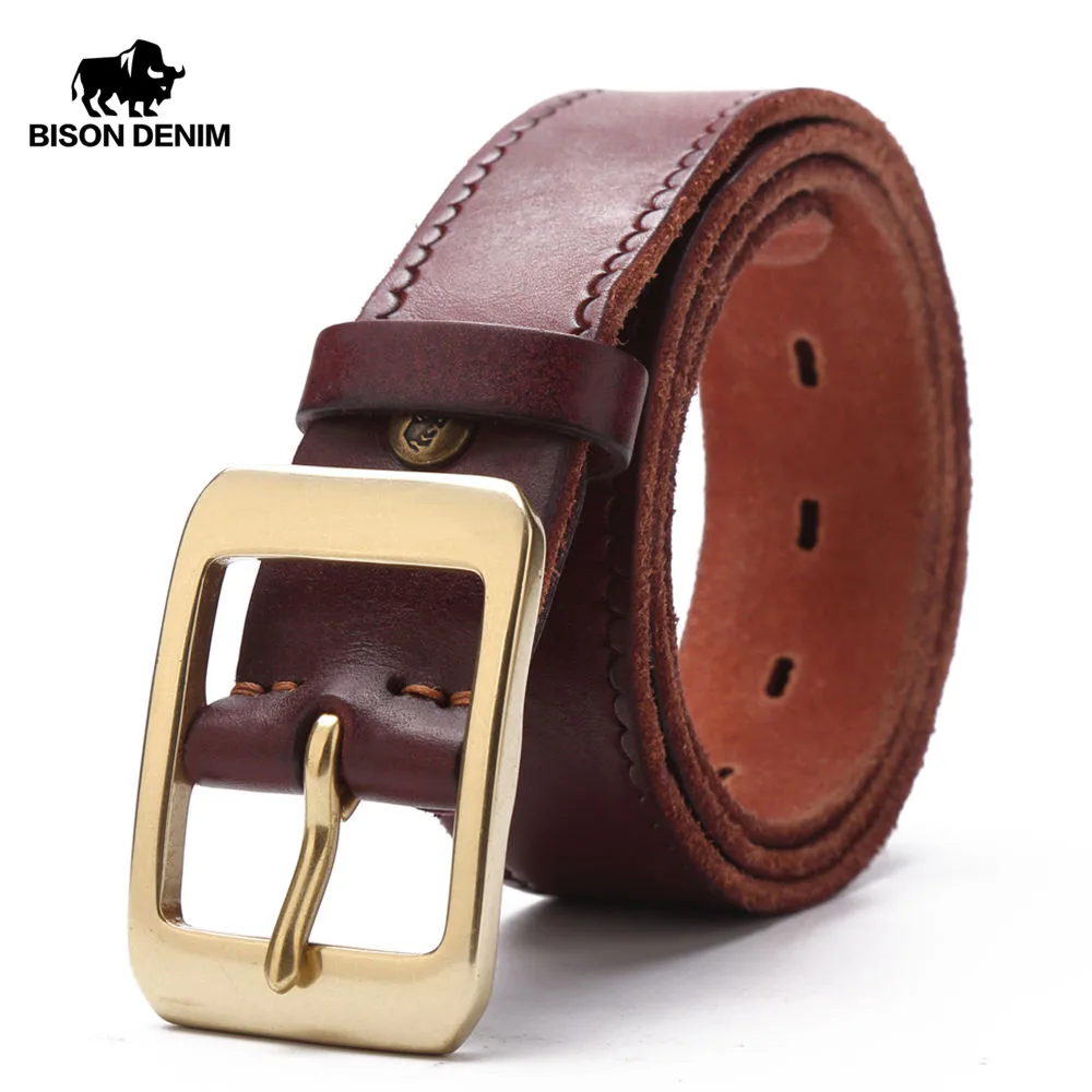 BISON DENIM Top Cow Genuine Leather Men Belt Black Brown Color Pin Buckle Hot Vintage Design Jeans Belt For Male N71026