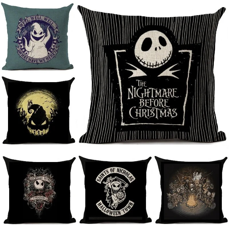 

Halloween Cartoon Skull Jack Cushion Cover Nightmare Before Christmas Decor Throw Pillows Car Sofa Home Decorative Pillow Case