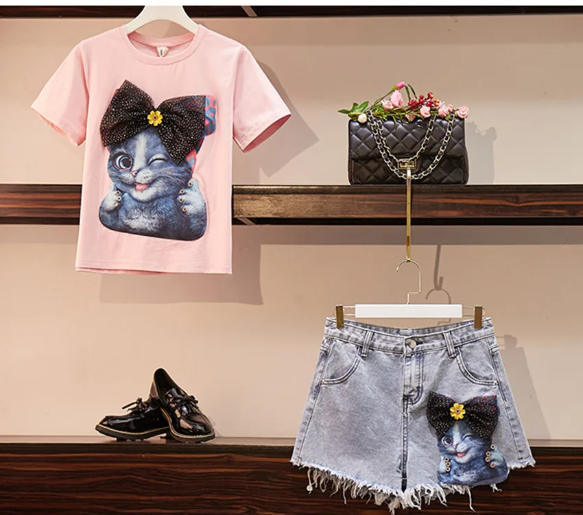 HAMALIEL Женский комплект из 2 предметов хлопковая Футболка с мультяшным рисунком