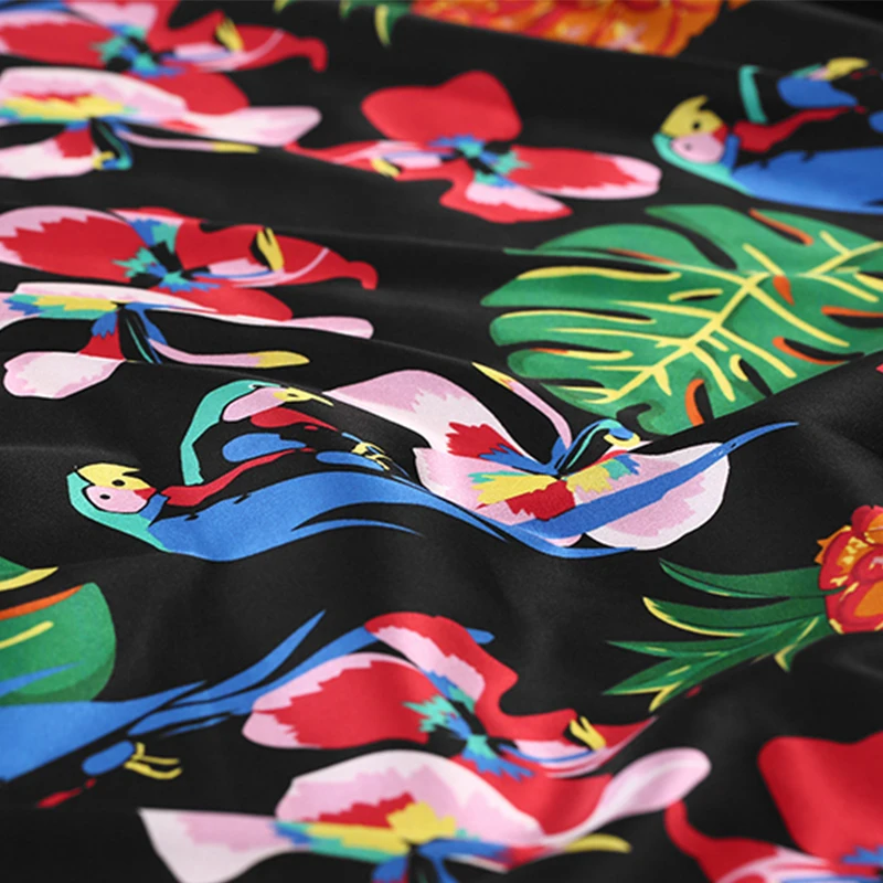 108CM Wide 19MM Pineapple and Floral Print Strech Silk Satin Fabric for Elegant Women's Blouse Dress Clothing Cheongsam E374 | Дом и сад