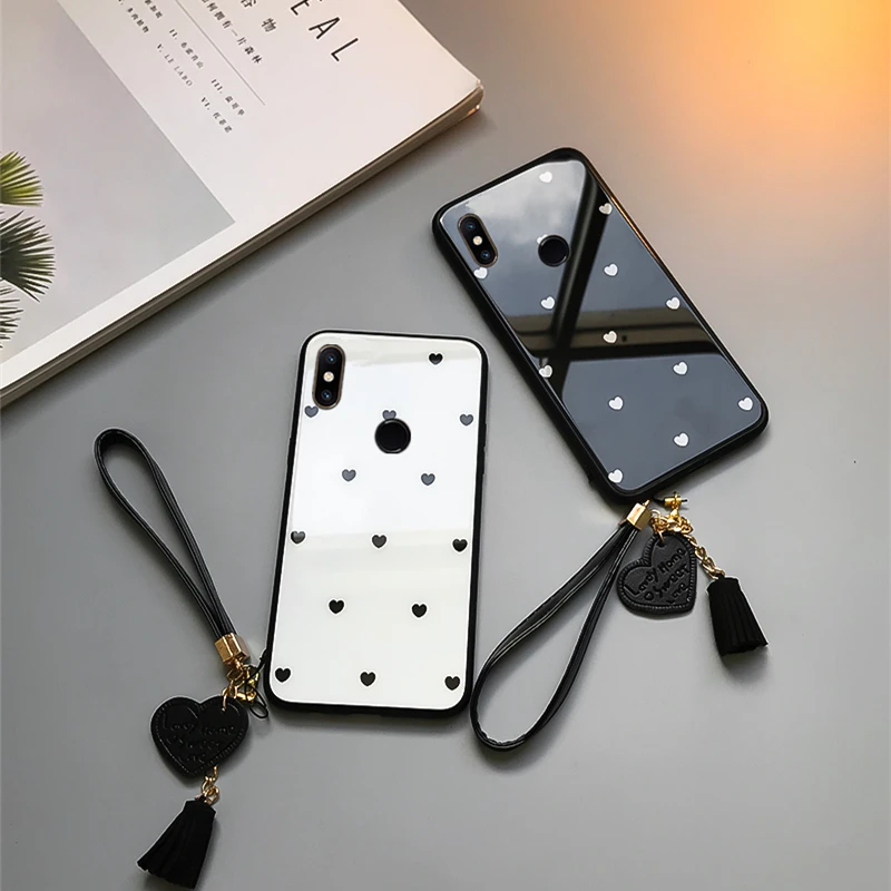 Чехол из закаленного стекла для Xiaomi Mi a1 A2 A3 Lite 5X 6X 6 Love Heart Жесткий Note 3 Play Wristband Couqe Capa