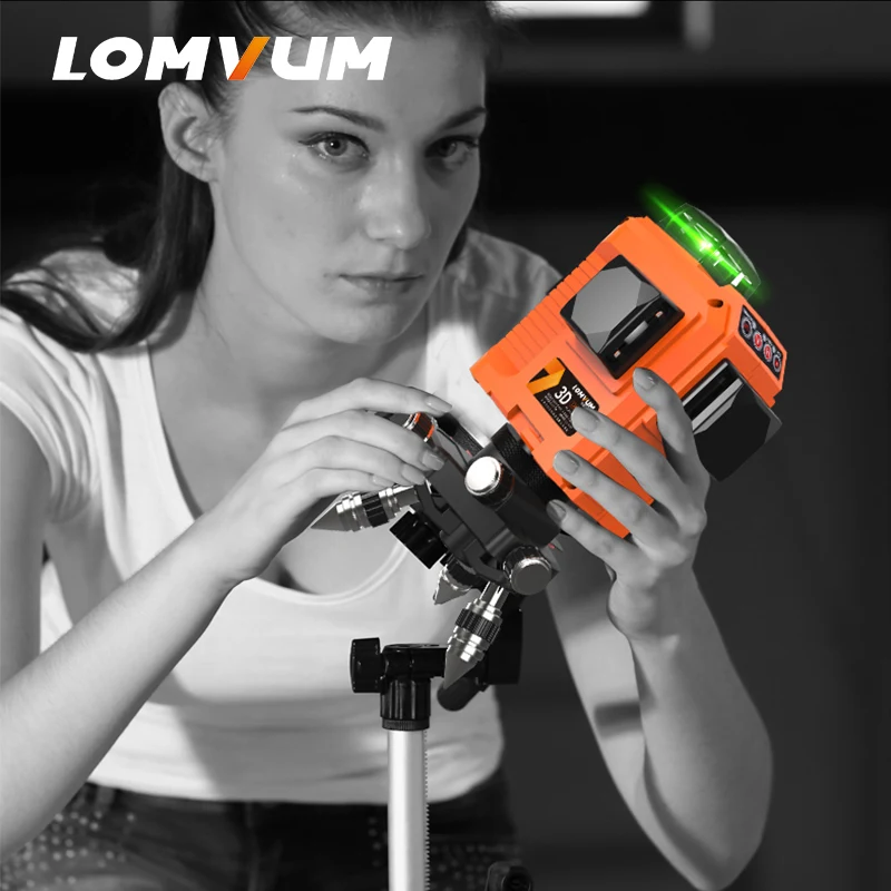LOMVUM лазерный уровень 3D 12 линия 360 роторный зеленый лазерный нивелир Красный Горизонтальный Вертикальный крест линия открытый лазерный уровень с базой