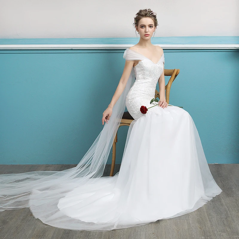 Простой Тюль без бретелек Бисероплетение Кружева Vestidos De Noiva с плеча со складками