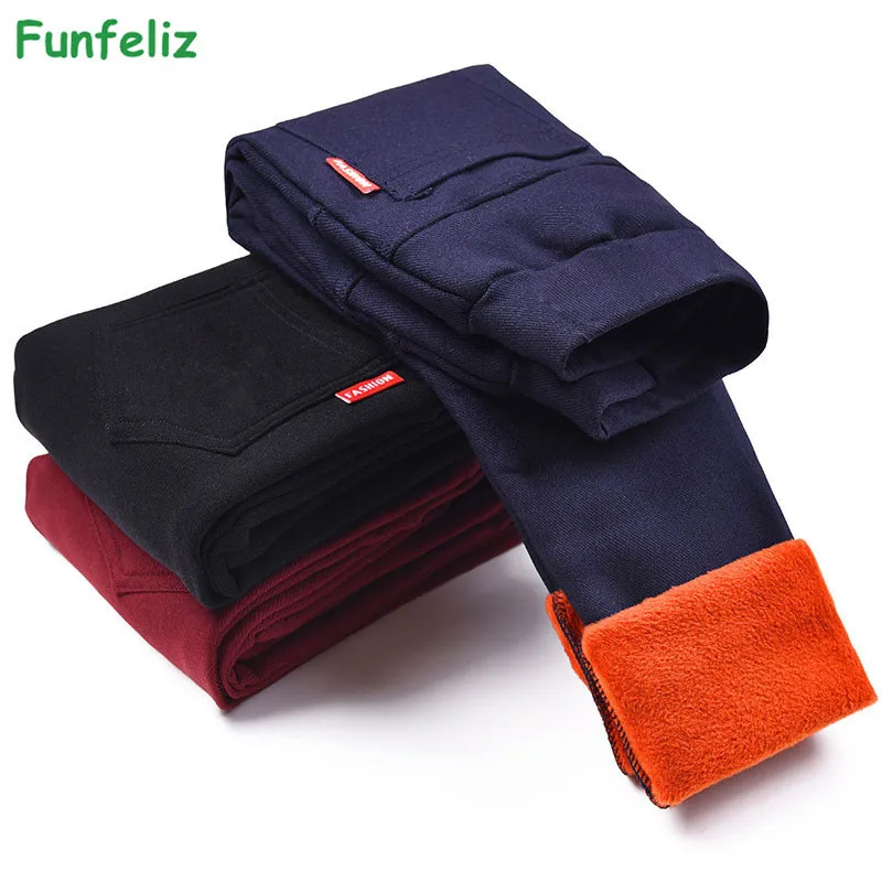 

Funfeliz Baby Girl Trousers Kids Warm Pants Winter Velvet Thickening Leggings Girls Fleece Skinny Pant for Children Pants