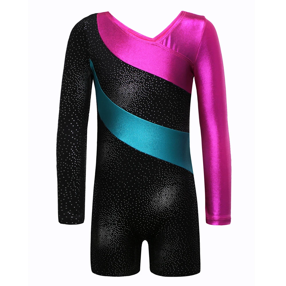 BAOHULU/Для девочек гимнастическое Dancesuit малыш длинный рукав для танцев трико в полоску для детей, Алмазный костюмы-леотарды, юбки для танцев балетный костюм