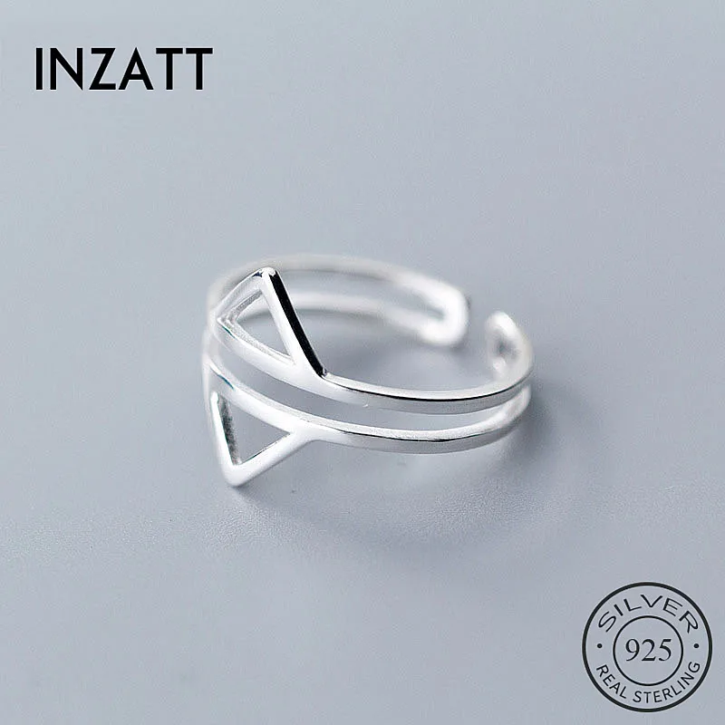 

INZATT Real 925 Sterling Silver Geometric Line Triangle Opening Ring For Women Hollow Ring Unique Fine Jewelry MInimalist Gift