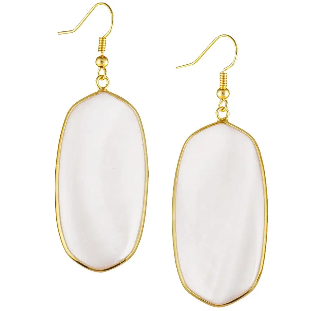 

TUMBEELLUWA Natural White Shell Dangle Hook Earrings for Women,Oval Shape Gold Plated Fashion Charms Jewelry Trendy Fashion