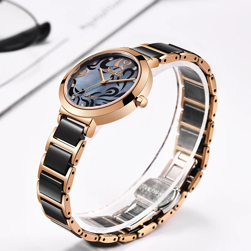 SUNKTA Горячие Брендовые женские часы женские reloj mujer Роскошные нарядные часы Женские кварцевые наручные часы из розового золота Montre Femme подарок