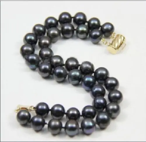 9 10 мм 2 ряда AAA + превосходный Южно Морской браслет из черных жемчужин 14k @ ^