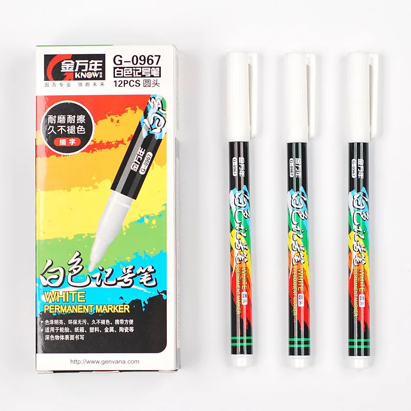 Перманентный маркер с белыми чернилами KNOW 12 шт. мелким наконечником для масляной