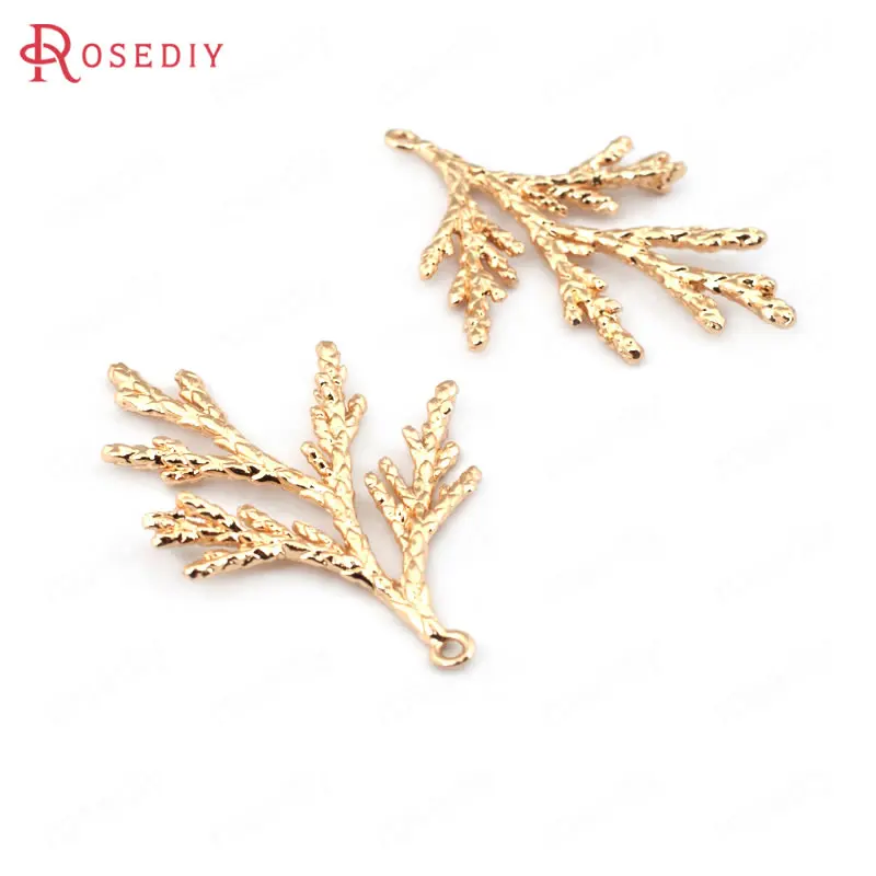 24K Gold Color 32078) 6 шт. 36*24 мм Серебряный Цвет с латунным покрытием сосны Листья Подвеска "лист дерева" Подвески, сделай сам, ювелирное изделие, аксессуары Findings - Окраска металла: 24K Gold Color