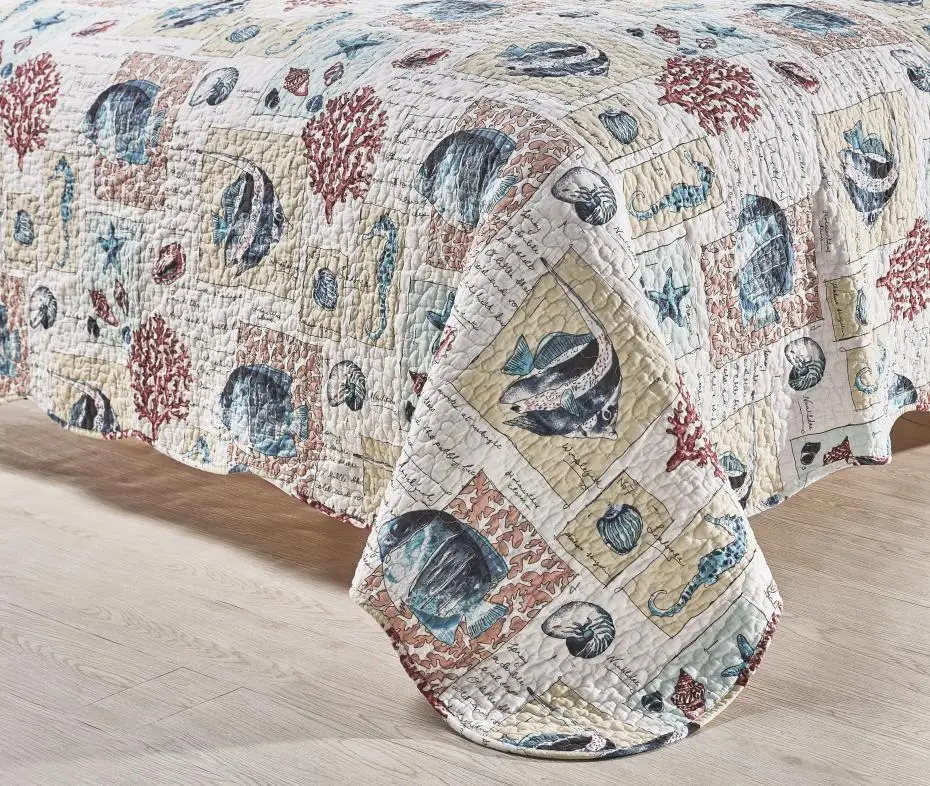 

Famvotar Luxury 100% Cotton Reversible Quilted Bedspread Ultra Soft All-Season 3-Piece Coastal Beach Theme Quilt Set with Shams
