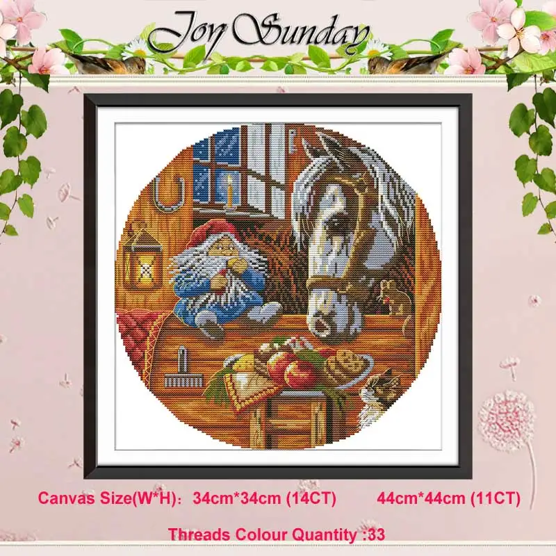 The dwarf fed the horse animals counted 11CT 14CT Cross Stitch Set DIY DMC Cross-stitch Kit Embroidery Needlework Home Decor