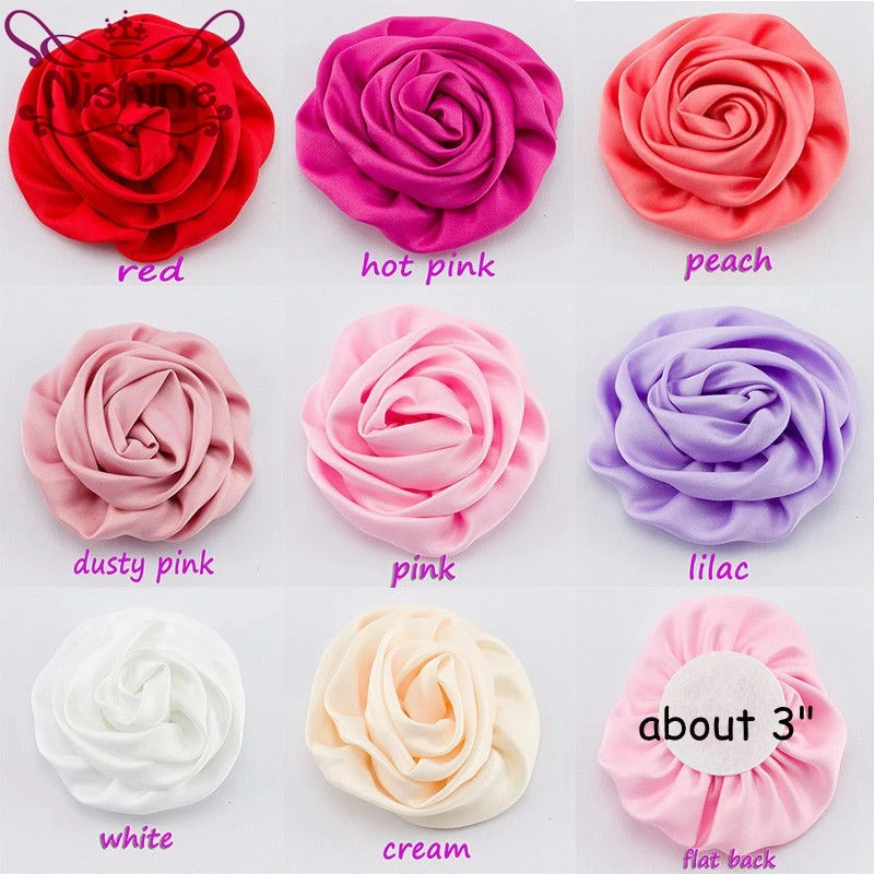 

Nishine 30pcs/lot 3" Soft Matte Satin Silk Flowers For Kids Hair Accessories Artificial Rolled Rosette Flowers For Diy Headwear