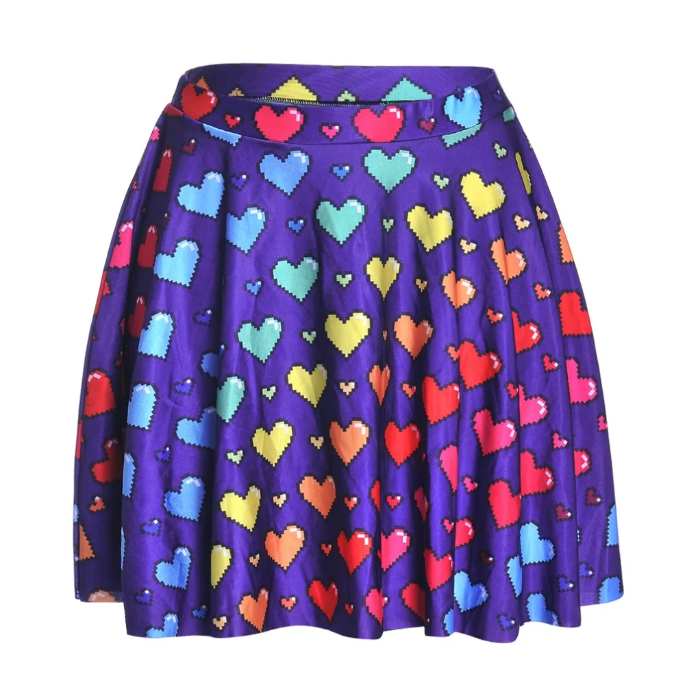 

Summer Fashion Women 3D Printed Love Mini Skirt Mid Waist Ladies Pleated Skirt Cute Sexy Female Skirt factory Outlet